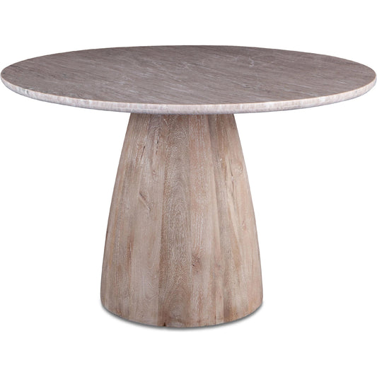 Palm Desert Marble Dining Table with Washed Wood Base by World Interiors. Made from marble and mango wood in a modern style.