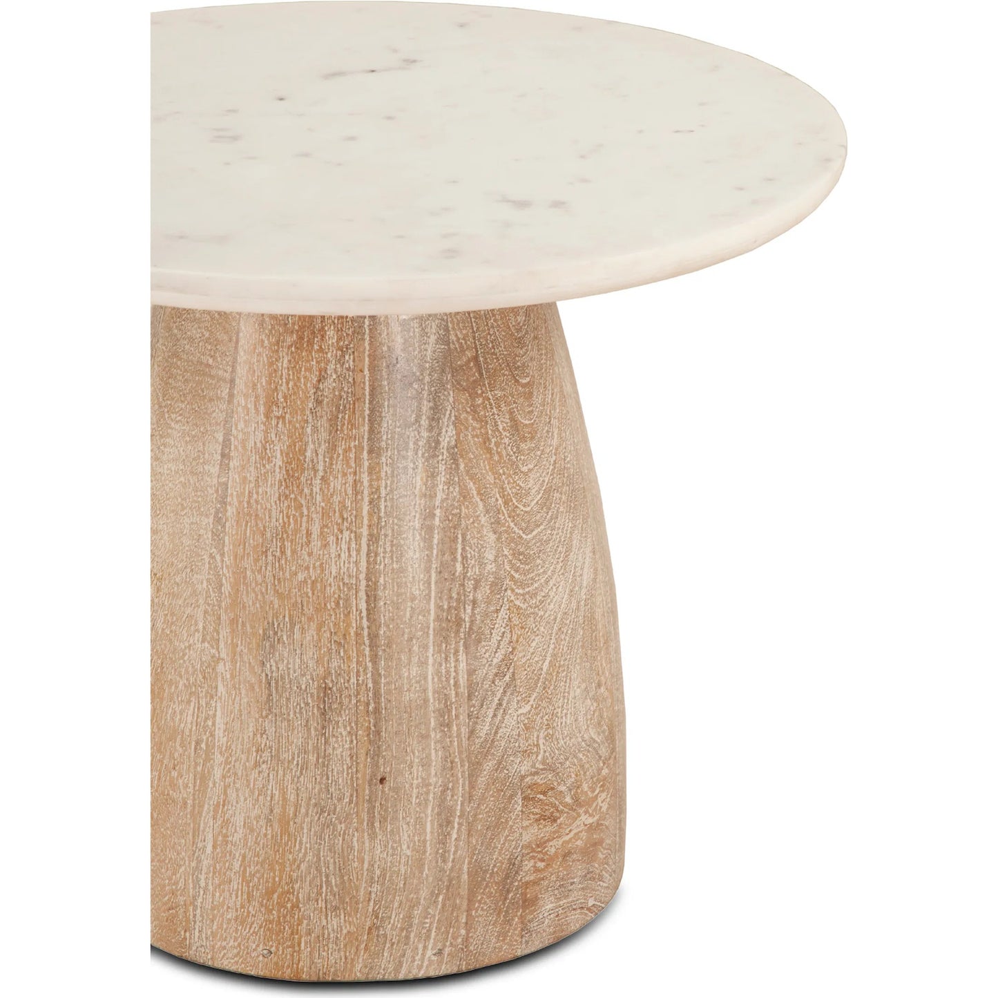 003 SI-2243025 | Closeup | Palm Desert Round Side Table by World Interiors in white and white wash. Made from mango wood, marble in a transitional style.