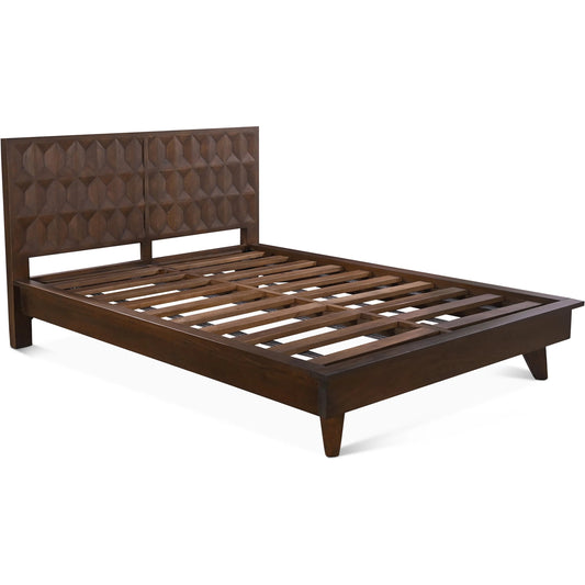 Lisbon Mid-Century Mango Wood Bed by World Interiors in brown and royal brown. Made from mango wood in a traditional style.