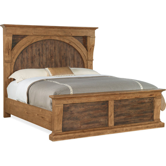 Big Sky Corbel Bed by Hooker Furniture in vintage natural. Made from pecky hickory veneers in a modern style.
