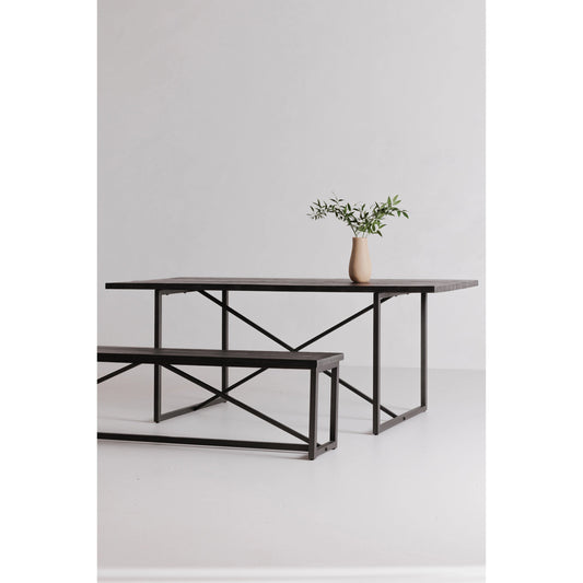 Sierra Bench by Moe's Home Collection in black. Made from new pine tabletop frame with reclaimed pine tabletop boards, stainless steel base in a modern style.