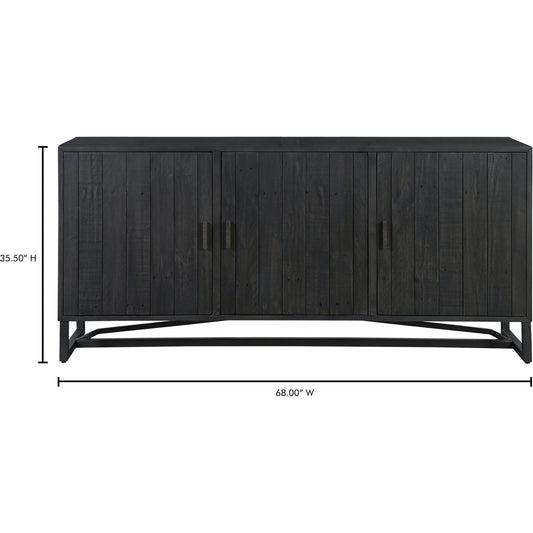 Sierra Sideboard by Moe's Home Collection in black. Made from new pine frame with reclaimed pine face boards, stainless steel base in a modern style.