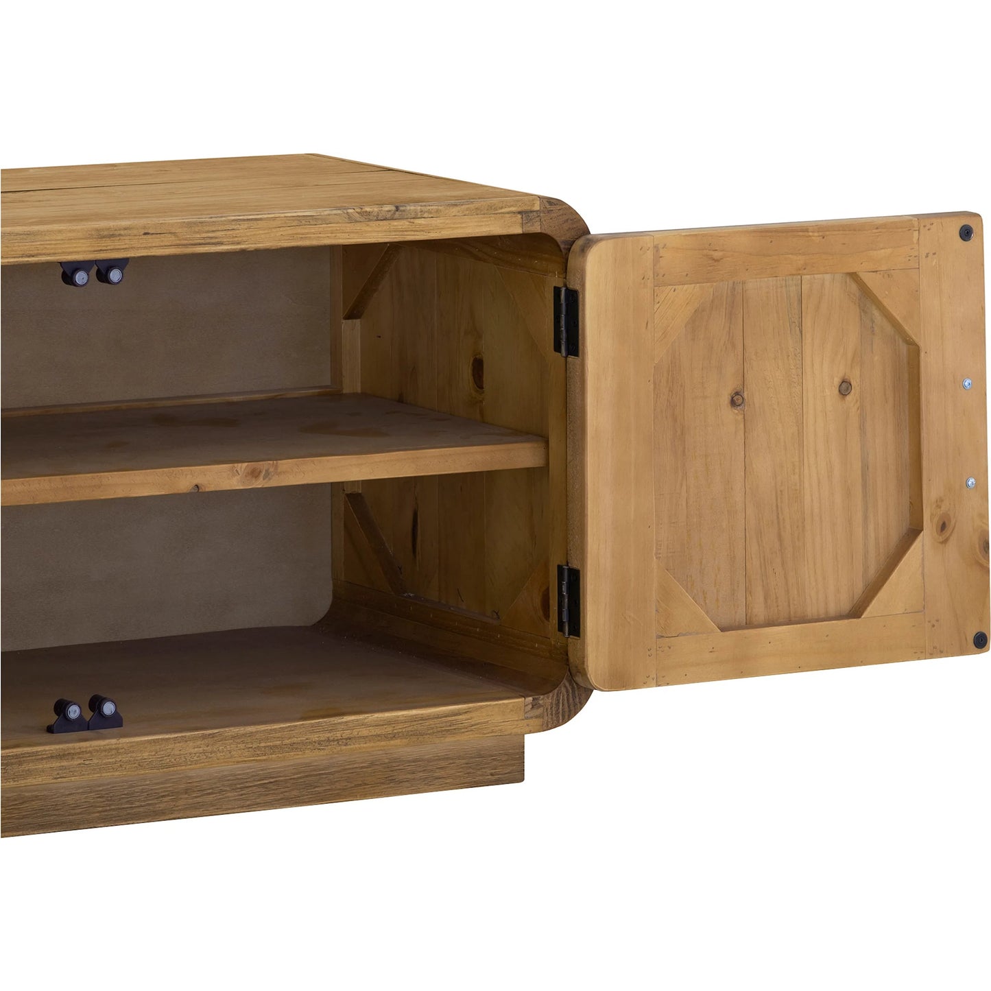 007 SI-2253891 | Closeup | Monterey Media Cabinet Rustic Blonde by Moe's Home Collection in rustic blonde. Made from solid pine, plywood shelves, bottom panels in a unique style.