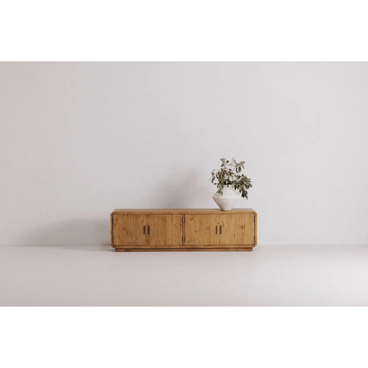 Monterey Media Cabinet Rustic Blonde by Moe's Home Collection in rustic blonde. Made from solid pine, plywood shelves, bottom panels in a traditional style.