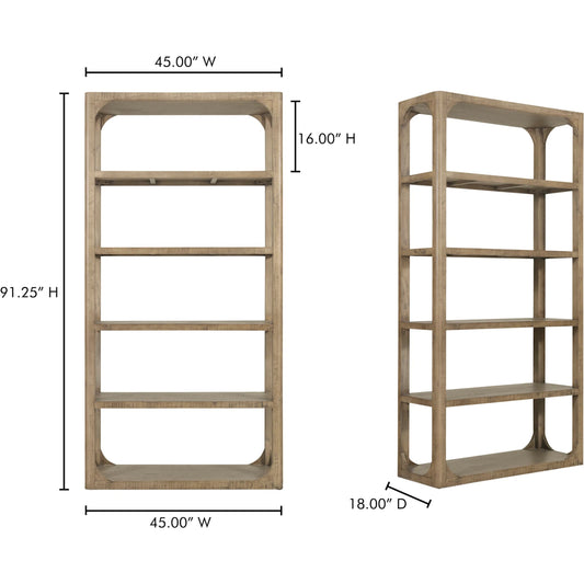 Abbott Bookshelf by Moe's Home Collection in brown. Made from pine wood in a transitional style.