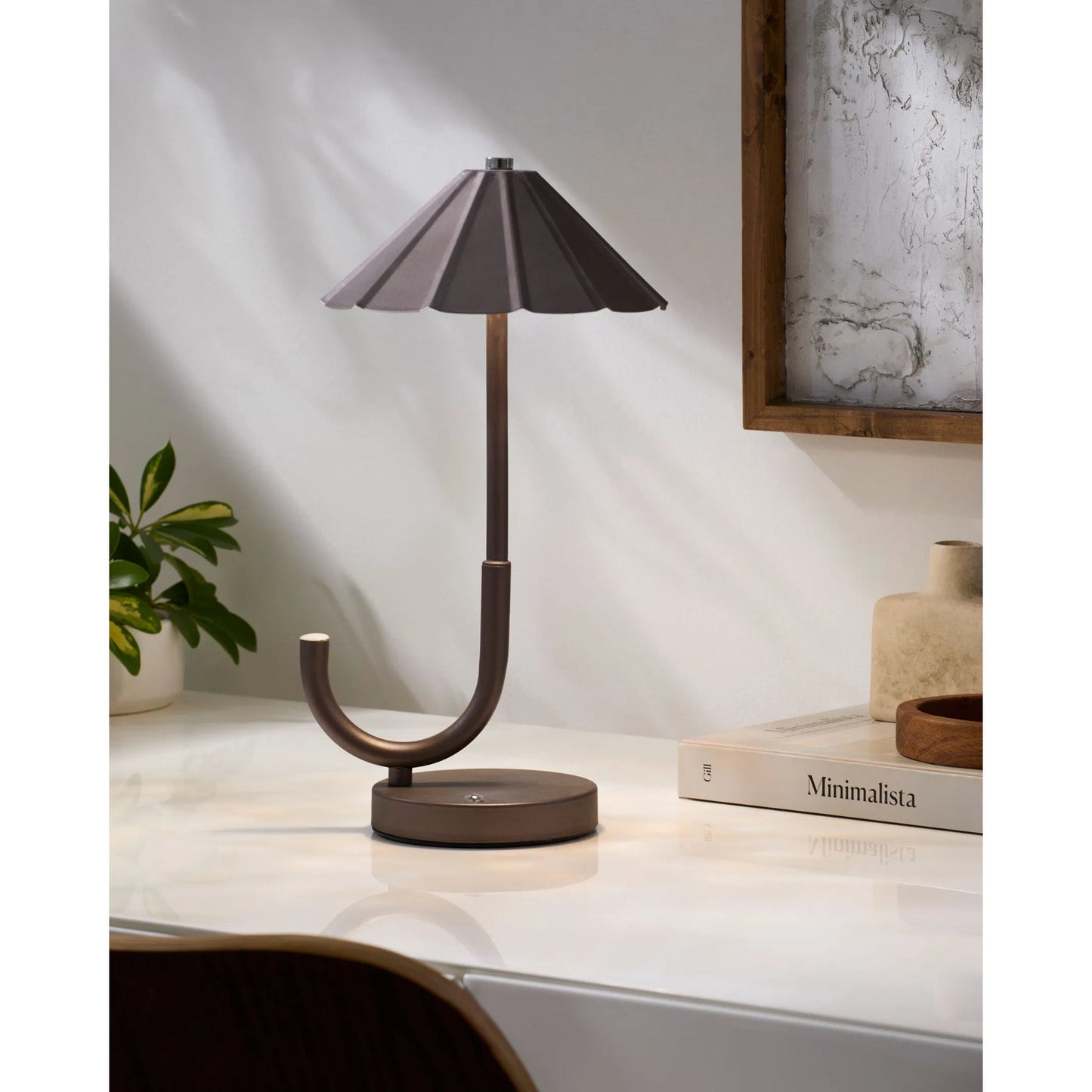002 SI-2349454 | Lifestyle | Furnas Umbrella Accent Table Lamp by Livabliss in body: brown; base: brown and hand painted. Made from iron in a modern style.
