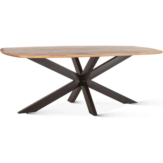 Santa Margherita 82" Dining Table by World Interiors in tan and matte black. Made from mango wood reclaimed iron in a transitional style.