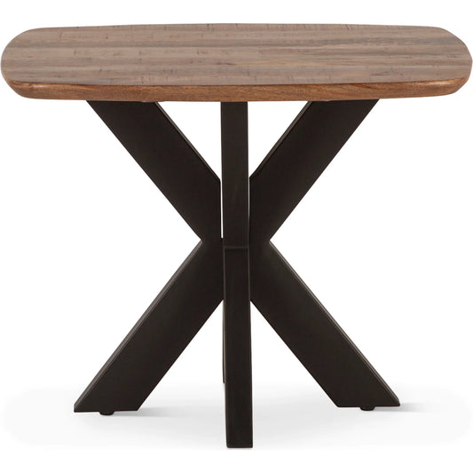 Santa Margherita 28" Side Table by World Interiors in tan and matte black. Made from mango wood reclaimed iron in a transitional style.