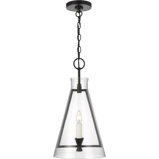 Keystone Medium Pendant by Visual Comfort & Co. in aged iron. Made from steel in a traditional style.