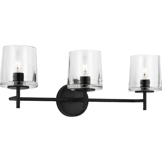 Marietta 3-Light Vanity by Visual Comfort & Co. in aged iron. Made from steel in a transitional style.