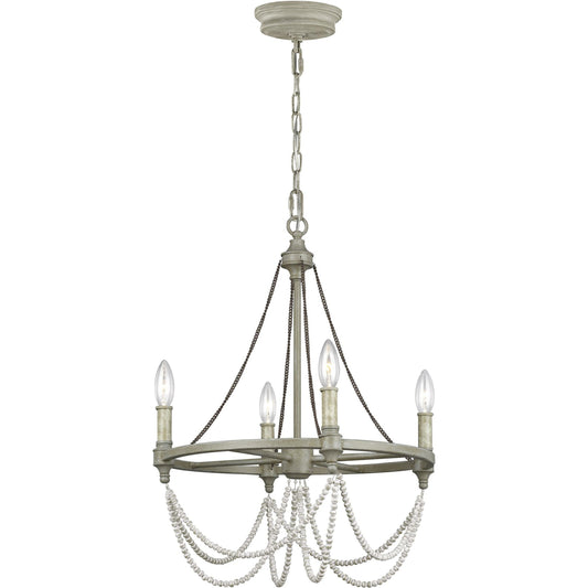 Beverly Chandelier by Generation Lighting in french washed oak, distressed white wood. Made from steel in a transitional style.