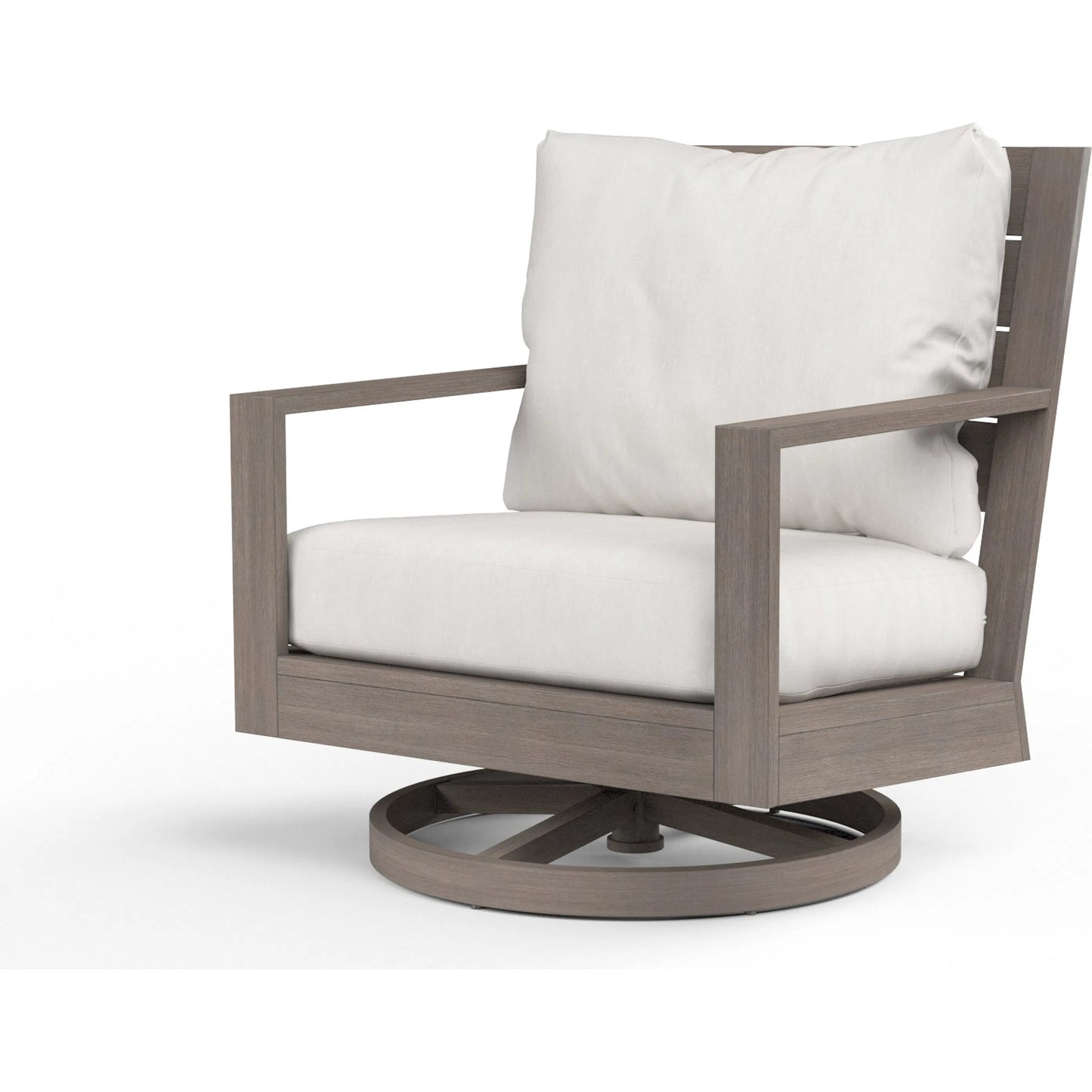 001 SI-2166949 | Primary Silo | Laguna Outdoor Swivel Chair by Sunset West in driftwood. Made from aluminum in a modern style.