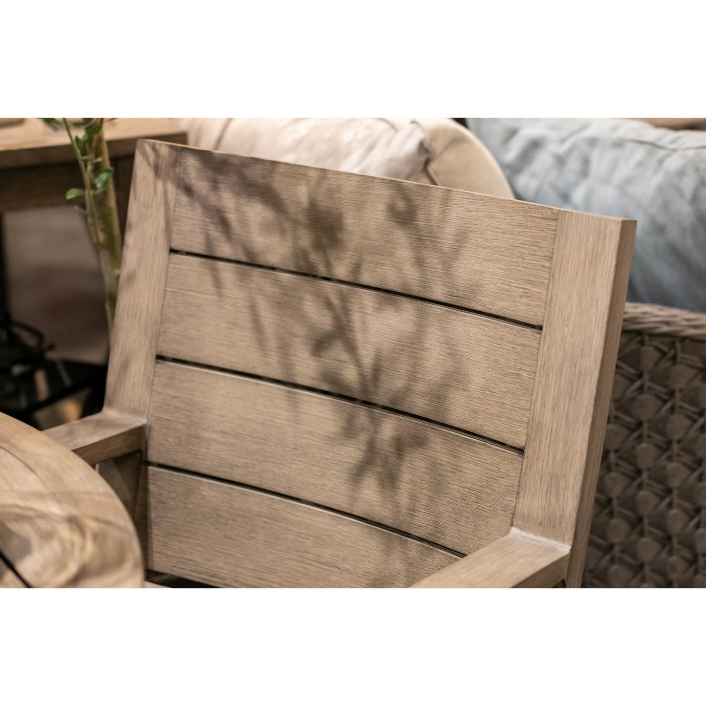 006 SI-2166945 | Closeup | Laguna Outdoor Dining Chair by Sunset West in driftwood. Made from aluminum in a modern style.