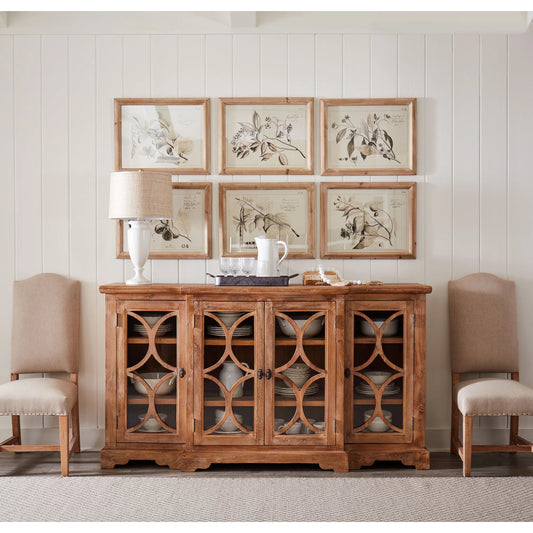 Pengrove Sideboard by World Interiors in light brown and antique oak. Made from mango wood, glass in a cottage & farmhouse style.