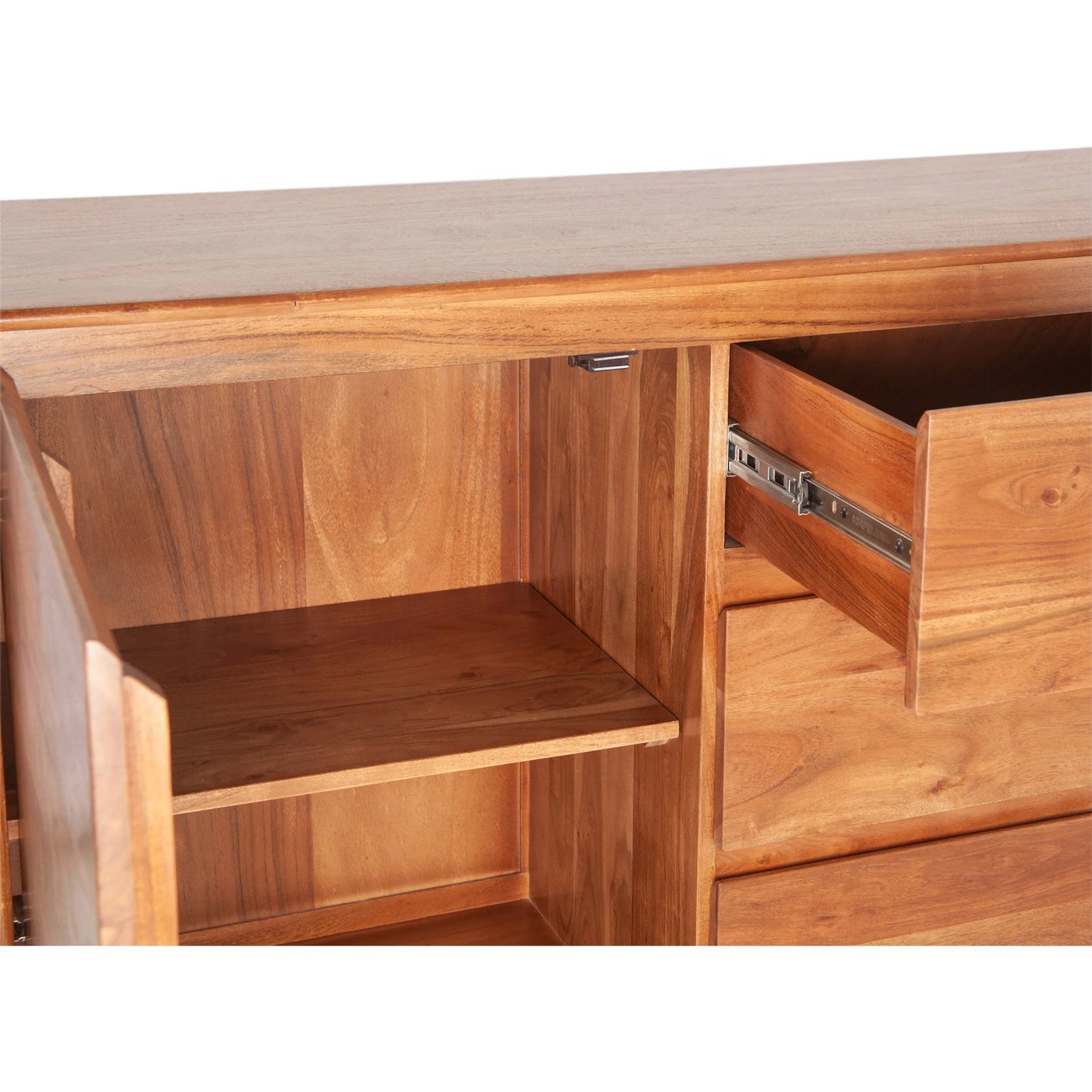 005 SI-2243084 | Closeup | Stavanger Sideboard by World Interiors in browns and cinnamon brown. Made from acacia wood in a transitional style.