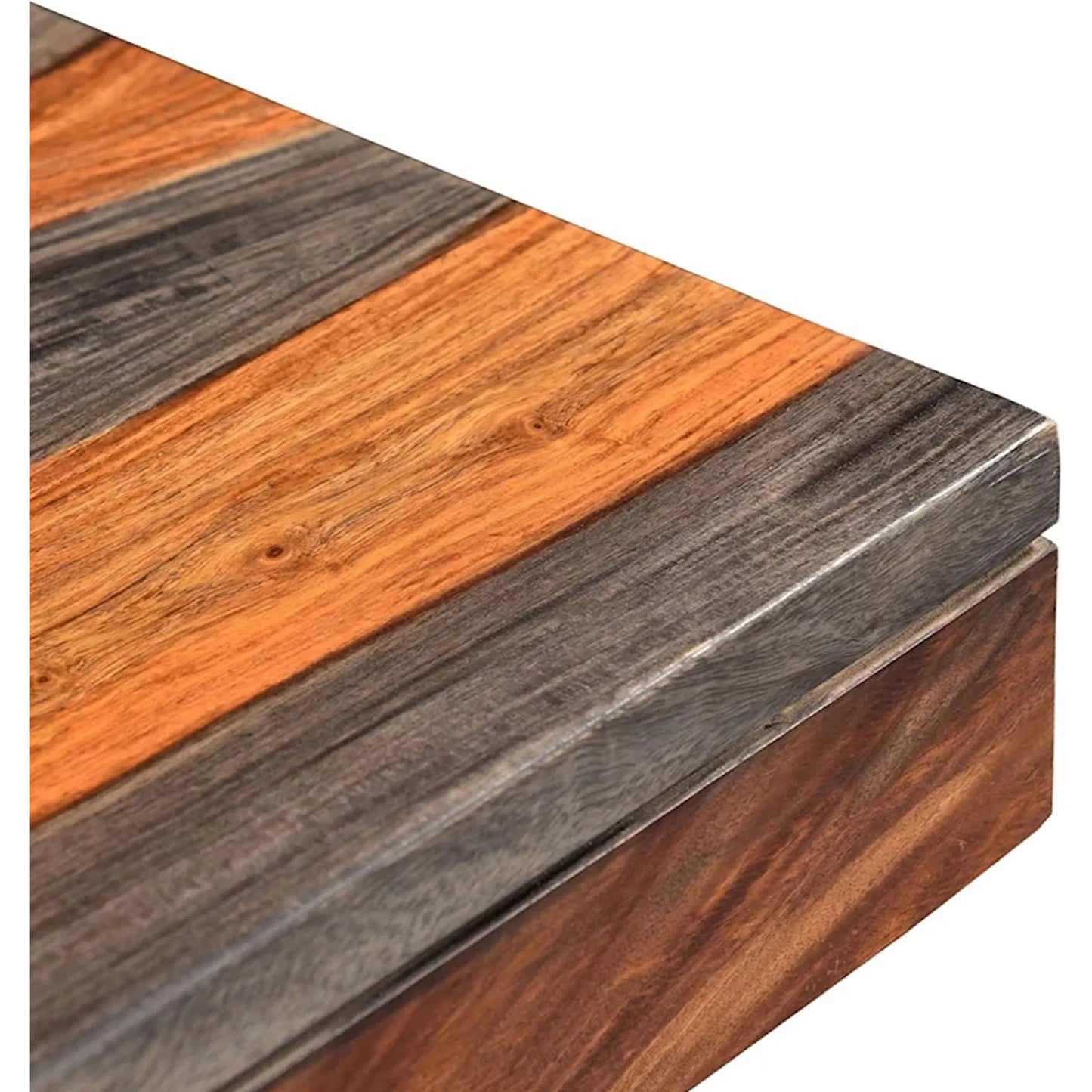 003 SI-2445304 | Closeup | Summit Bench by World Interiors in brown and gray and capri sheeesham. Made from sheesham wood, iron in a unique style.