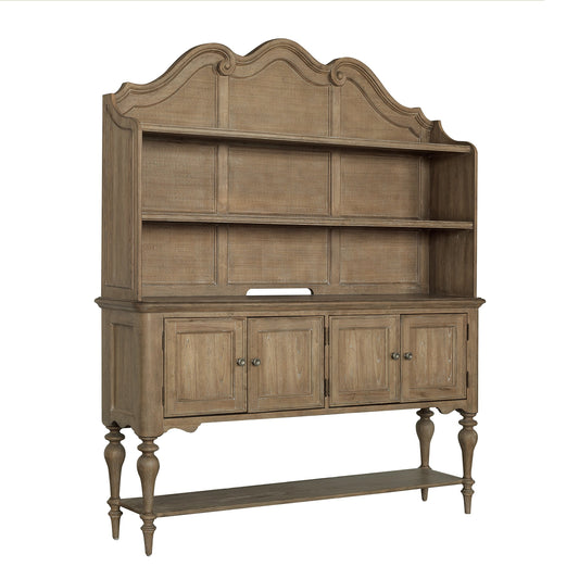 001 SI-2155680 | Primary Silo | Weston Hills Sideboard and Hutch by Pulaski Furniture in flax seed. Made from hardwood solids, hickory veneers in a traditional style.