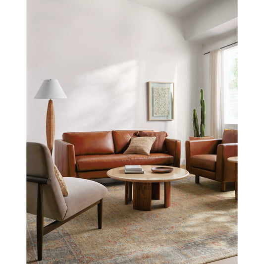 Fitz Sofa - 496722 by Surya in brown and lacquered. Made from leather, rubber wood, polyurethane foam, mixed feather in a transitional style.