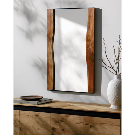 Fujian Accent Mirror - 539248 by Surya in brown and hand finished. Made from acacia in a modern style.