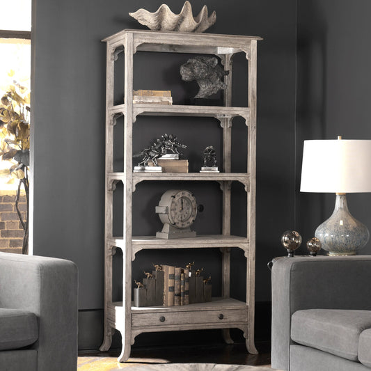 Bridgely Etagere by Uttermost in white. Made from mango wood with mdf carb phase 2 in a cottage & farmhouse style.