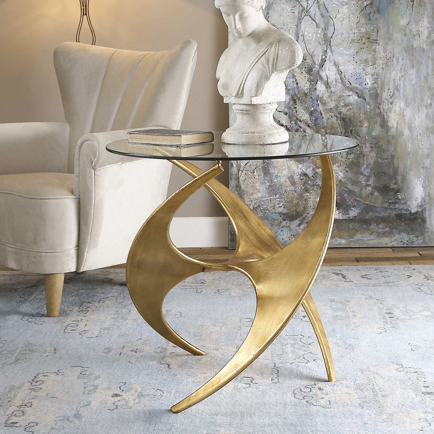 002 S-253041 | Lifestyle | Graciano Glass Accent Table by Uttermost. Made from metal, glass in a modern style.