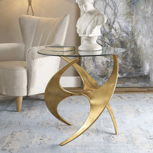 Graciano Glass Accent Table by Uttermost. Made from metal, glass in a modern style.