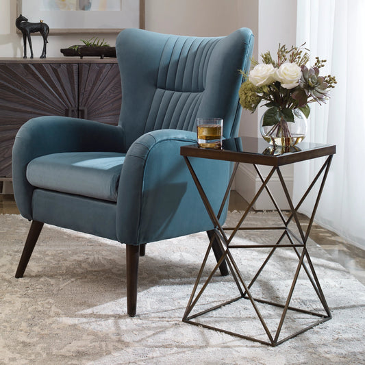 Uberto Caged Frame Accent Table by Uttermost. Made from steel, tempered glass in a modern style.