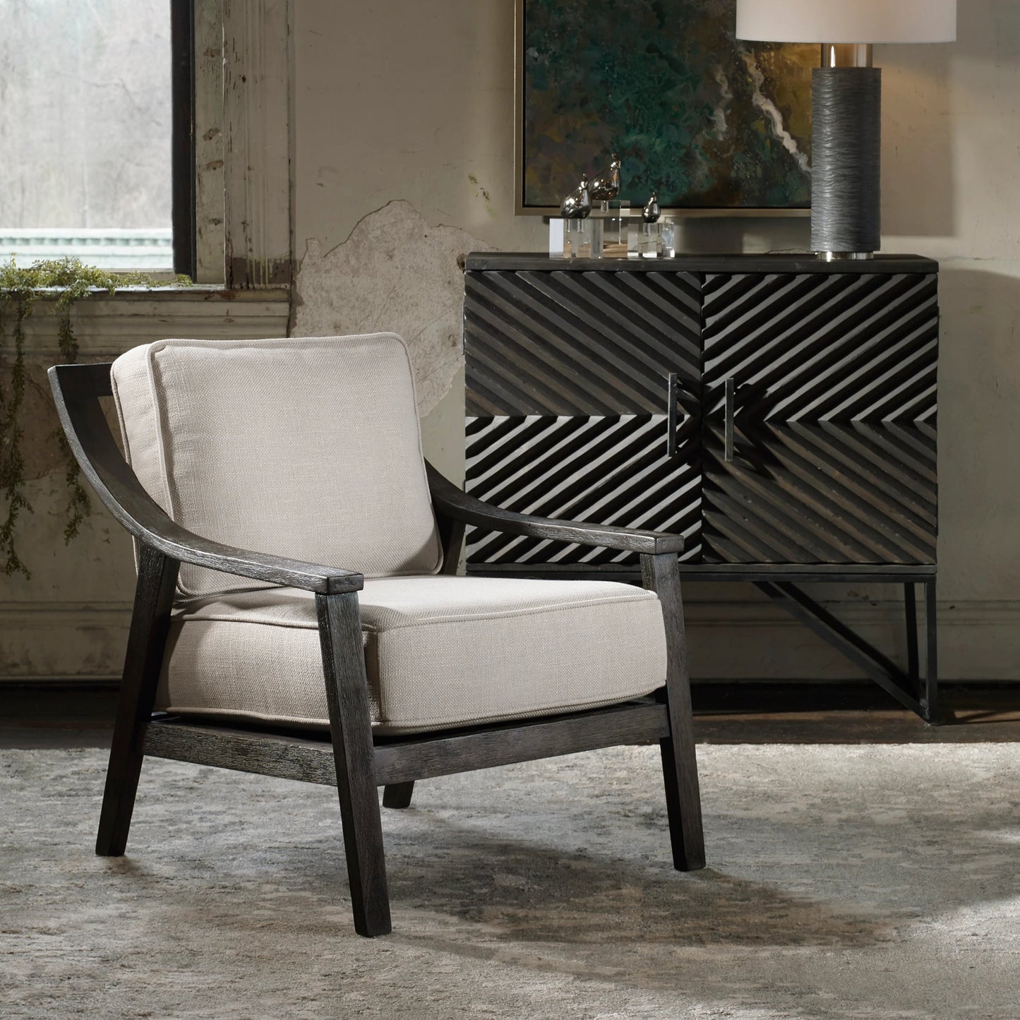 009 S-252894 | Lifestyle | Lyle Accent Chair by Uttermost. Made from solid wood, plywood, fabric, foam in a modern style.