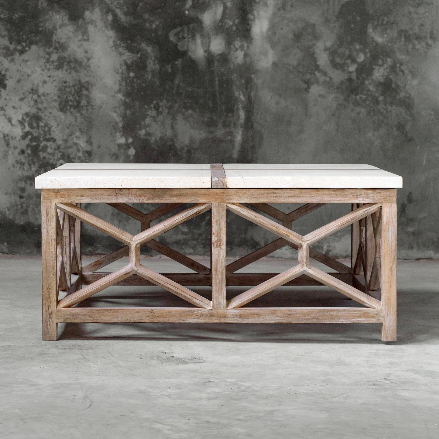 008 S-329041 | Closeup | Catali Stone Coffee Table by Uttermost. Made from javawood with plywood carb phase 2, limestone in a transitional style.