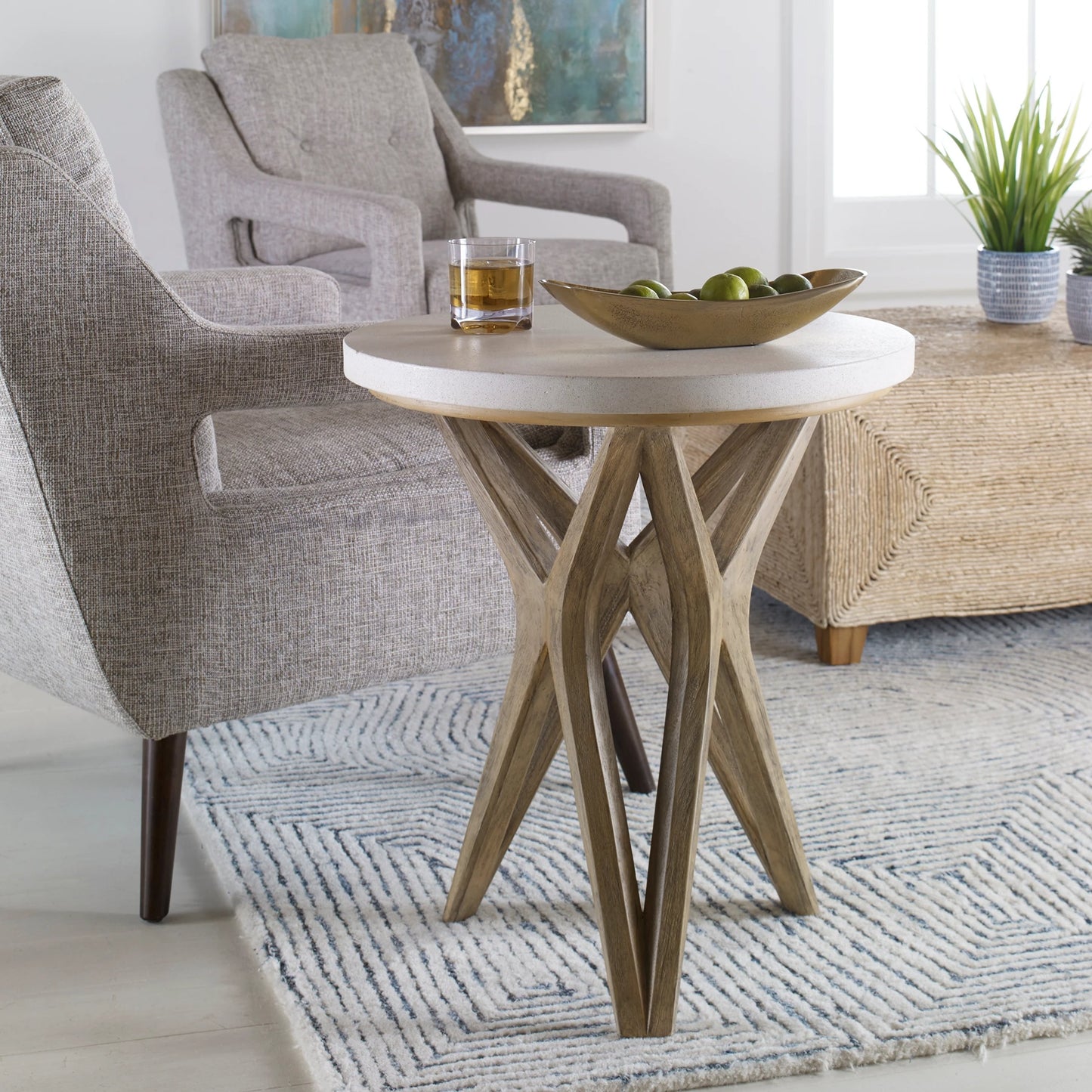 009 S-343780 | Lifestyle | Marnie Limestone Accent Table by Uttermost. Made from javawood with plywood carb phase 2, limestone in a eclectic & global style.