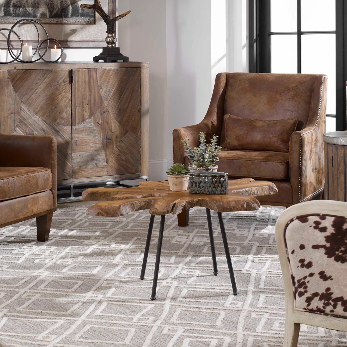 003 S-343779 | Lifestyle | Kravitz Accent Table by Uttermost. Made from teak wood with metal iron in a eclectic & global style.