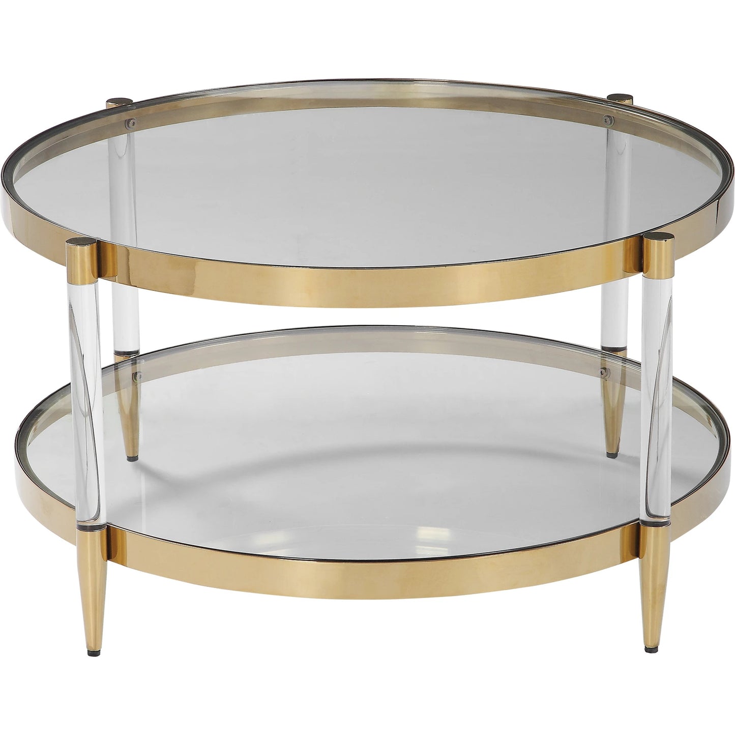 001 SR-388977 | Primary Silo | Kellen Coffee Table by Uttermost in gold. Made from stainless steel, glass, acrylic in a transitional style.