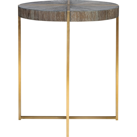 Taja Round Accent Table by Uttermost in dark walnut, gray. Made from stainless steel, acacia veneered mdf top in a modern style.