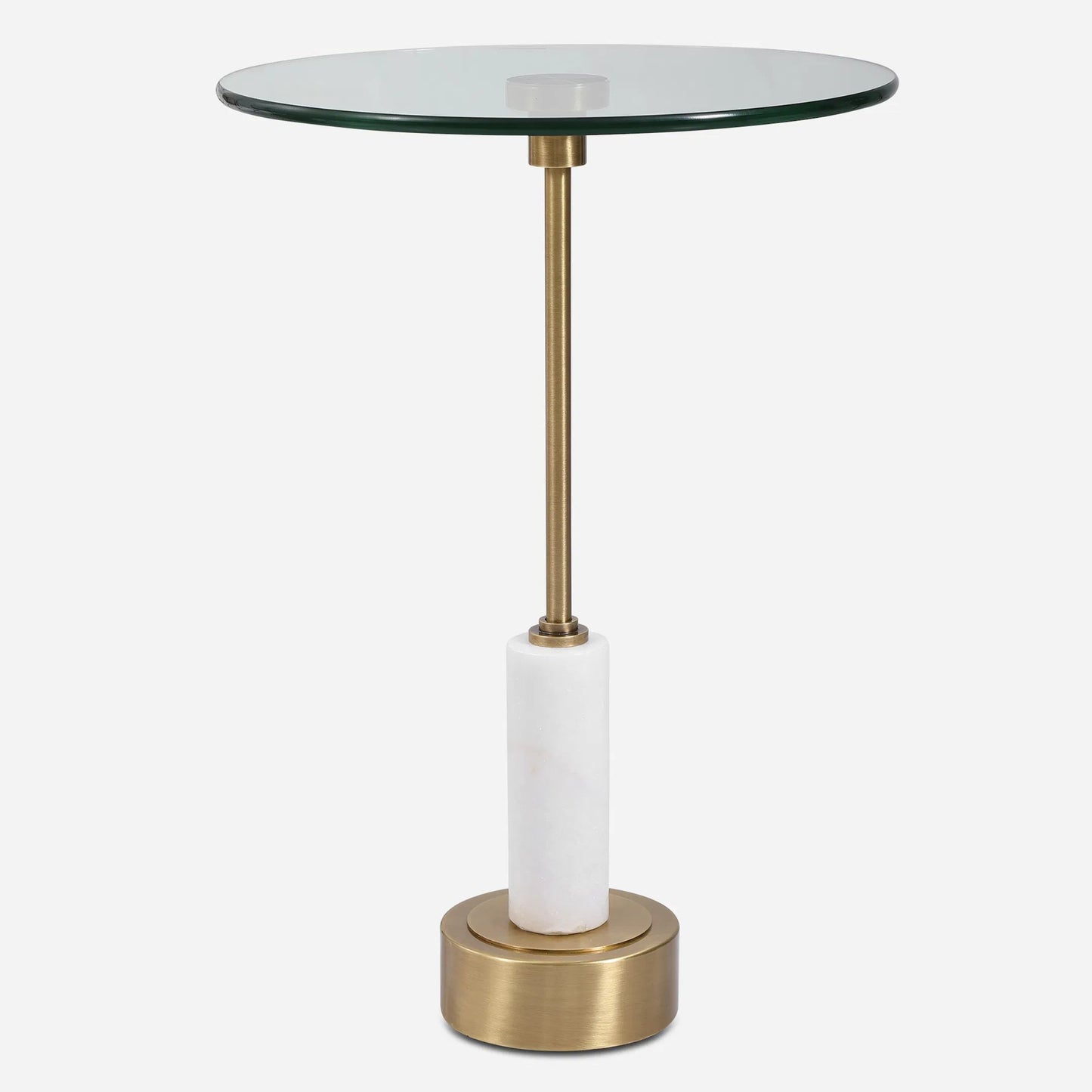 002 SI-1750283 | Primary Silo | Portsmouth Accent Table by Uttermost in brushed brass. Made from iron, marble, glass in a modern style.