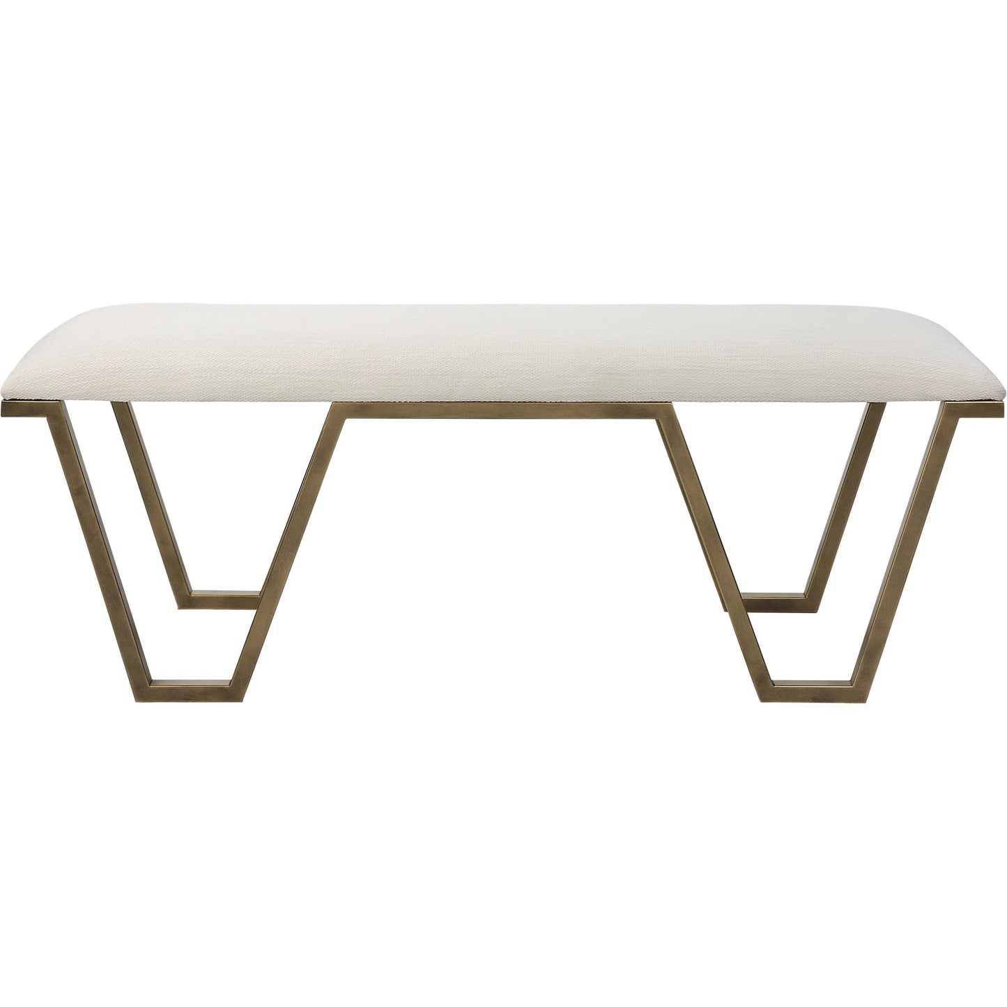 001 SI-1789777 | Primary Silo | Farrah Bench by Uttermost in antique gold leaf. Made from iron, mdf, polyester, foam in a modern style.
