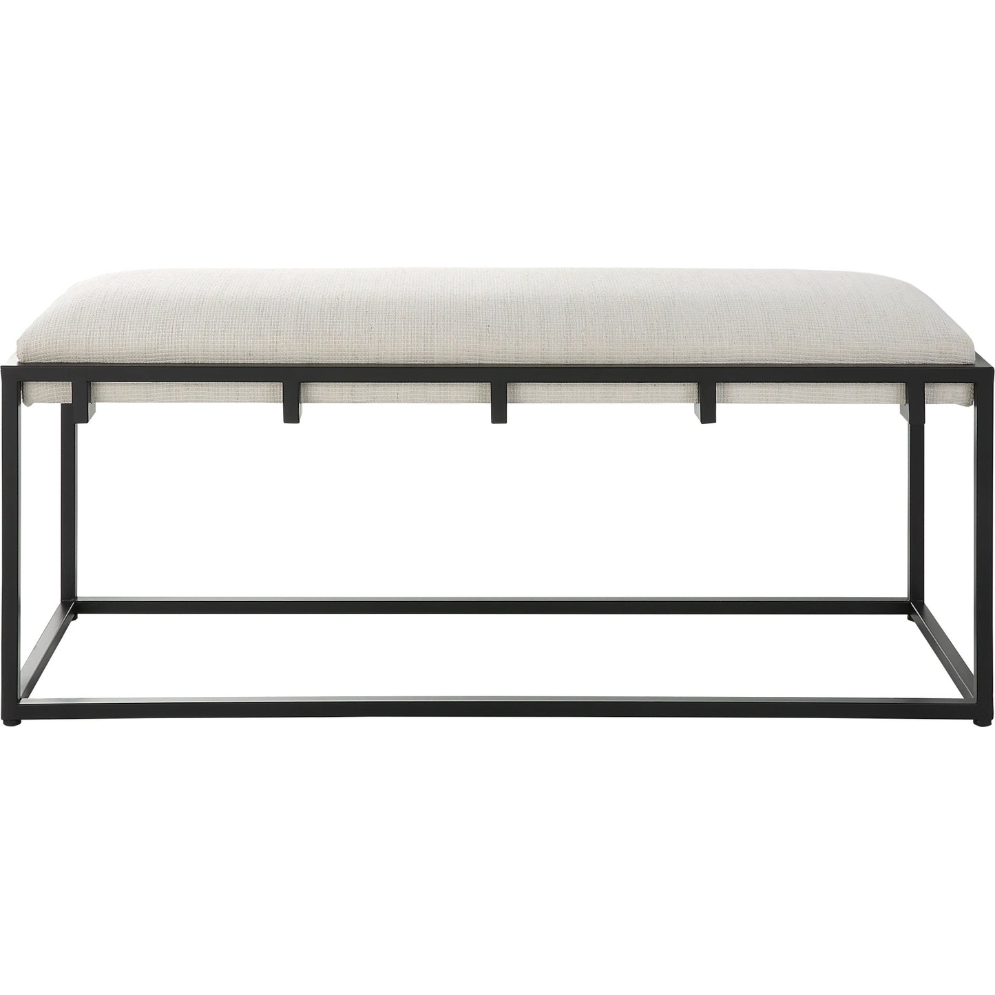 001 SI-1789789 | Primary Silo | Paradox Bench by Uttermost in matte black. Made from iron, mdf, polyester, foam in a transitional style.