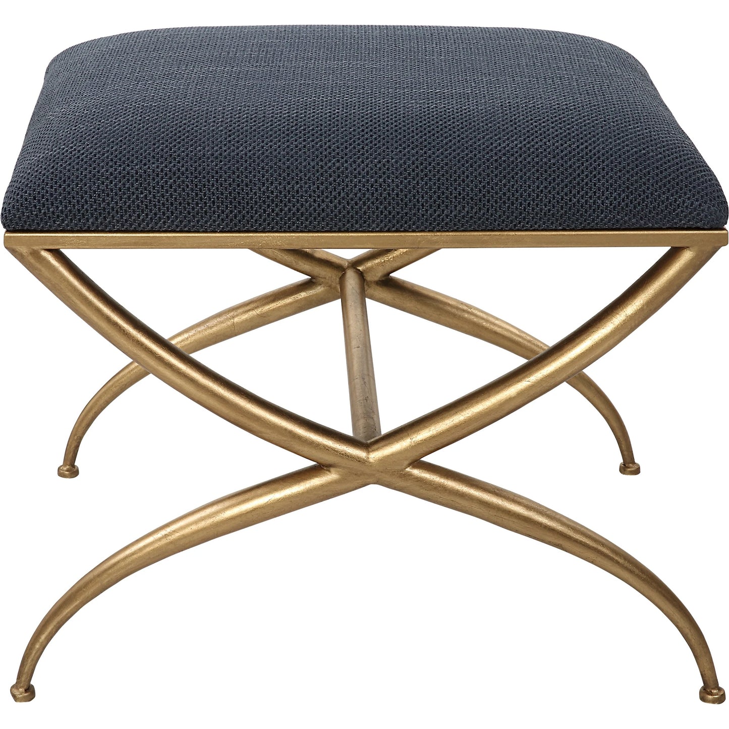 002 SI-1923665 | Primary Silo | Crossing Bench by Uttermost in gold. Made from foam, fabric, iron, mdf in a transitional style.