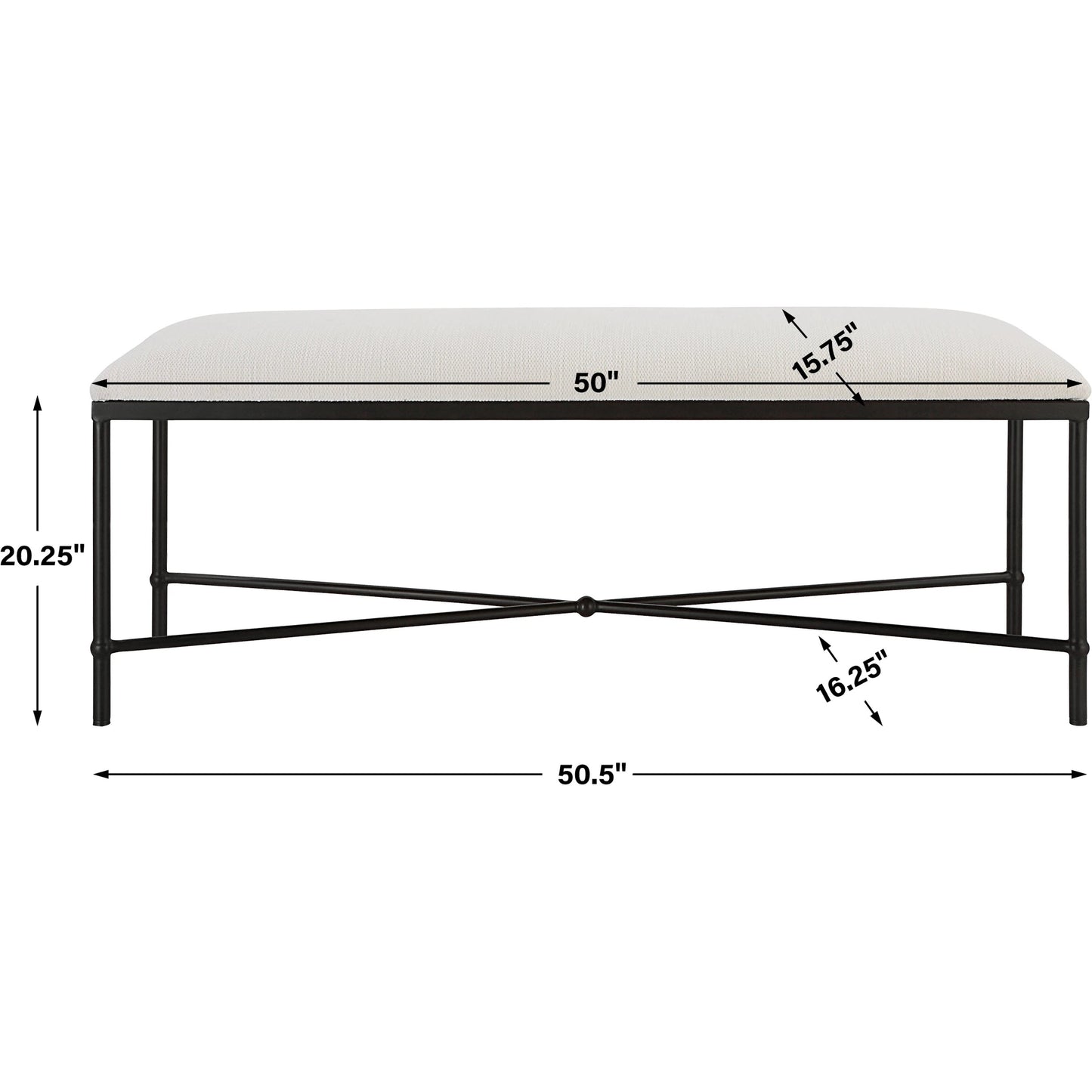 005 SI-1923674 | Additional Silo | Avenham Bench by Uttermost in satin black. Made from foam, fabric, mdf, iron in a coastal style.