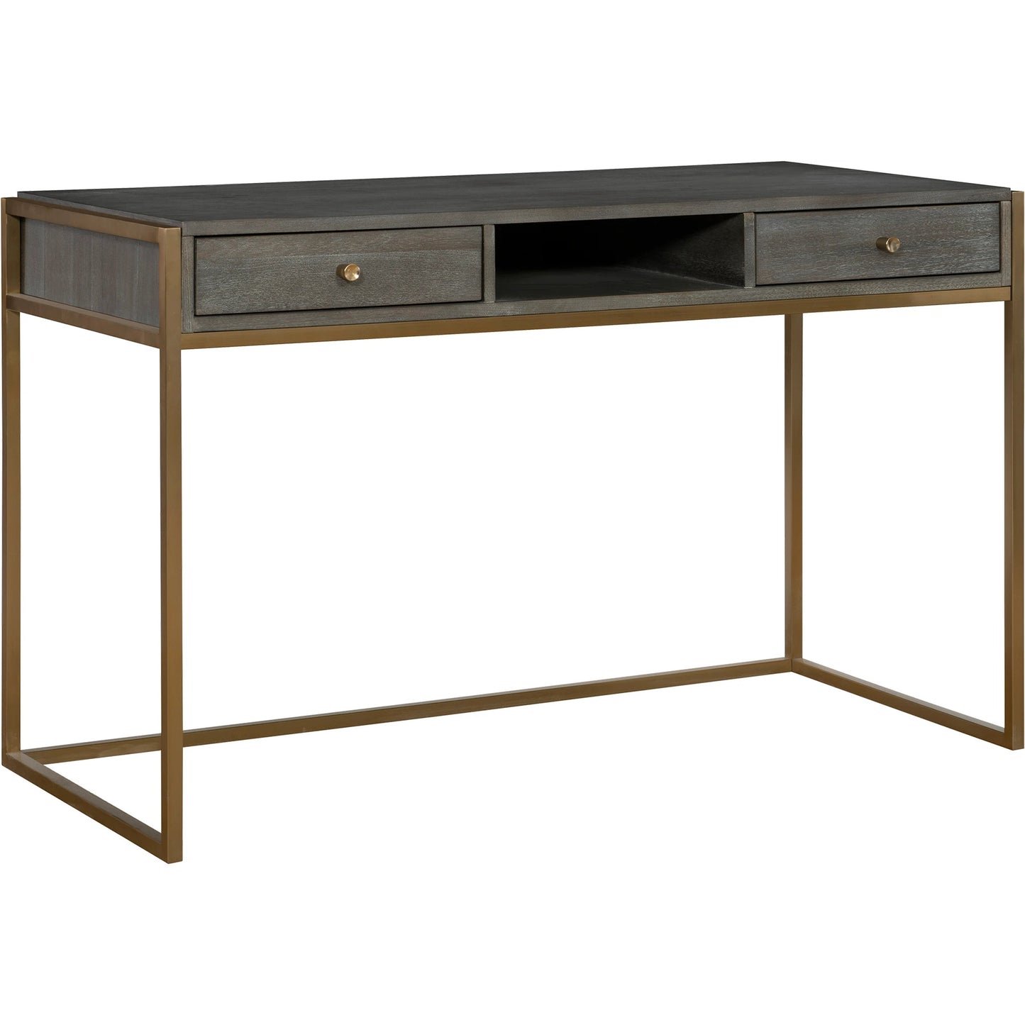 001 SI-1981341 | Primary Silo | Taja Writing Desk by Uttermost in dark walnut, gray. Made from mdf, acacia veneer, stainless steel in a modern style.