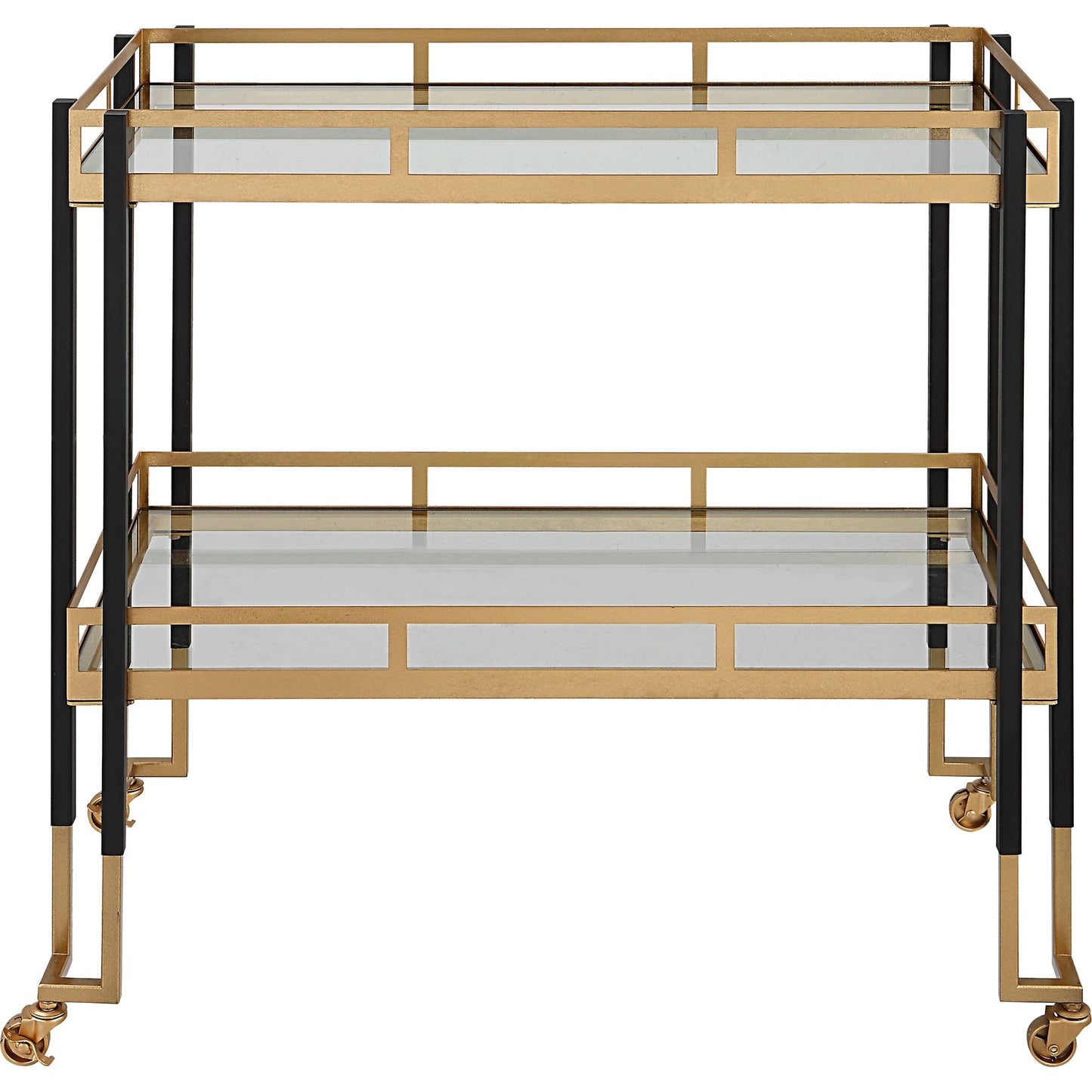 001 SI-1981344 | Primary Silo | Kentmore Bar Cart by Uttermost in matte black, brushed gold. Made from iron, tempered glass in a modern style.