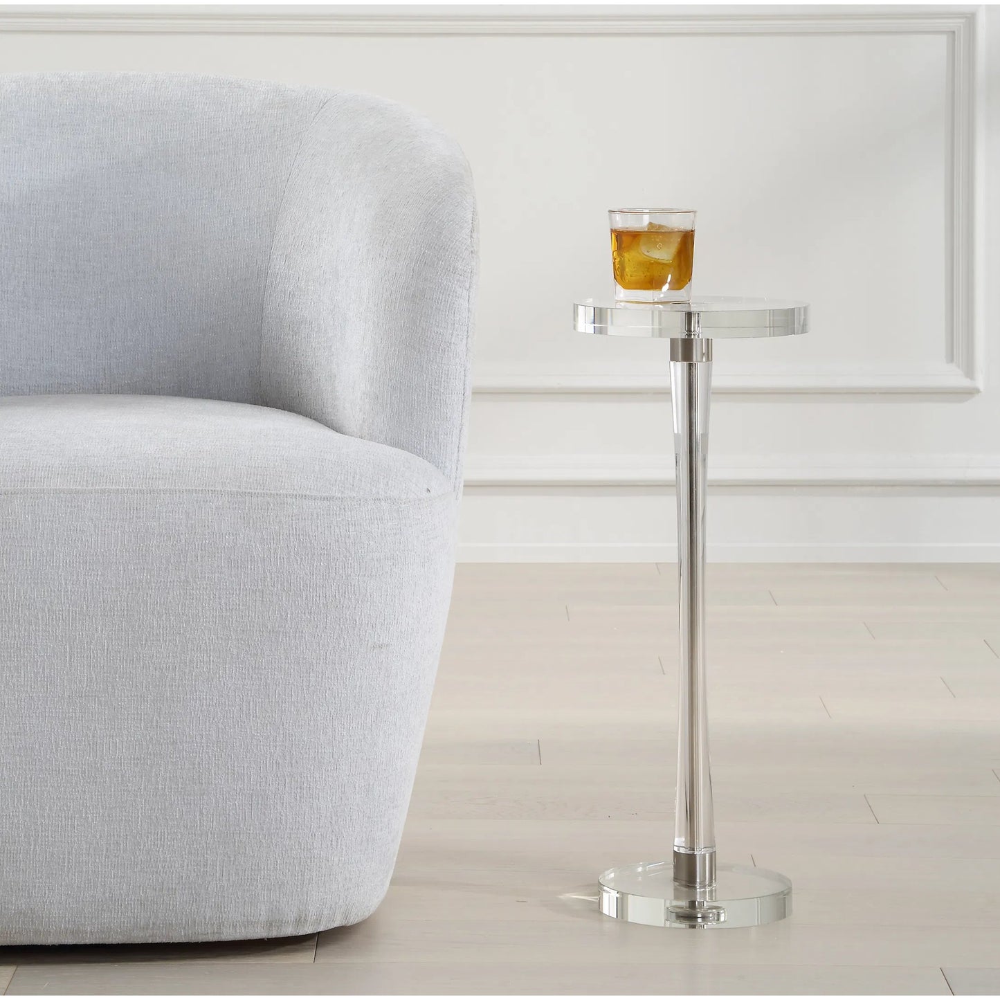 008 SI-1981364 | Lifestyle | Pria Drink Table by Uttermost in crystal, brushed nickel. Made from crystal, iron in a modern style.