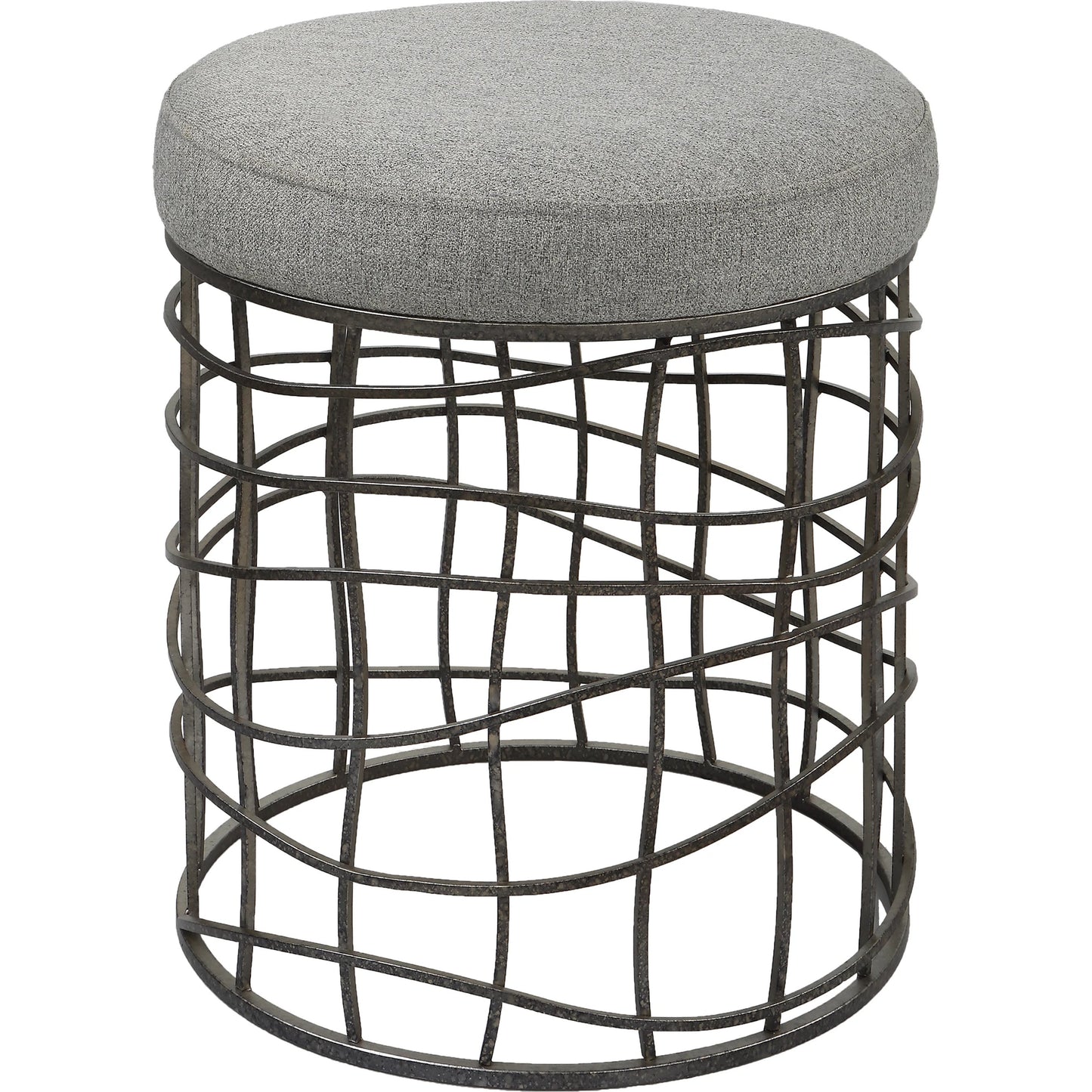 001 SI-1981321 | Primary Silo | Carnival Accent Stool by Uttermost in gray and burnished silver. Made from iron, foam, fabric, mdf in a modern style.