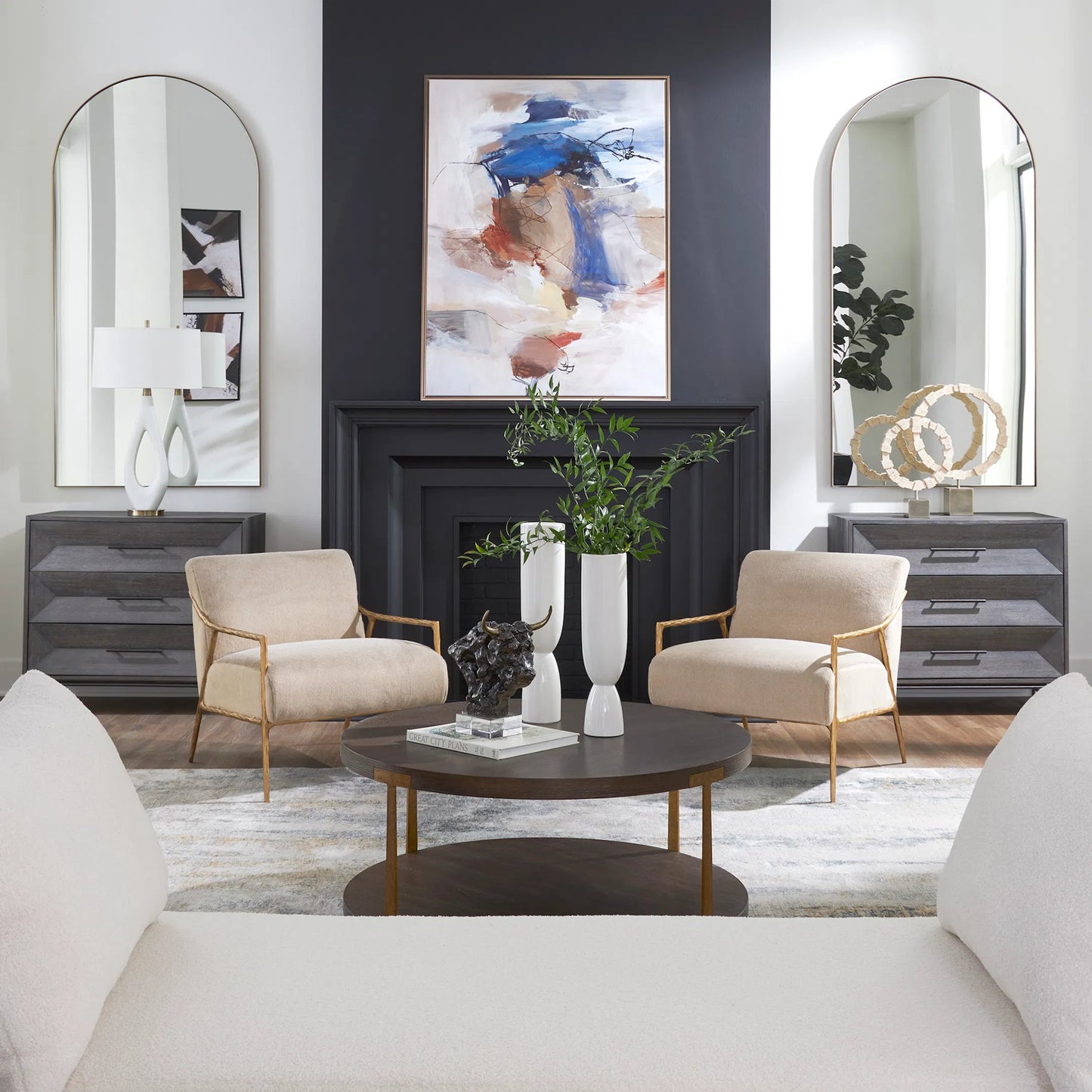 009 SI-1981380 | Unknown | Palisade Coffee Table by Uttermost in coffee, antique gold. Made from mdf, oak veneer, metal in a modern style.