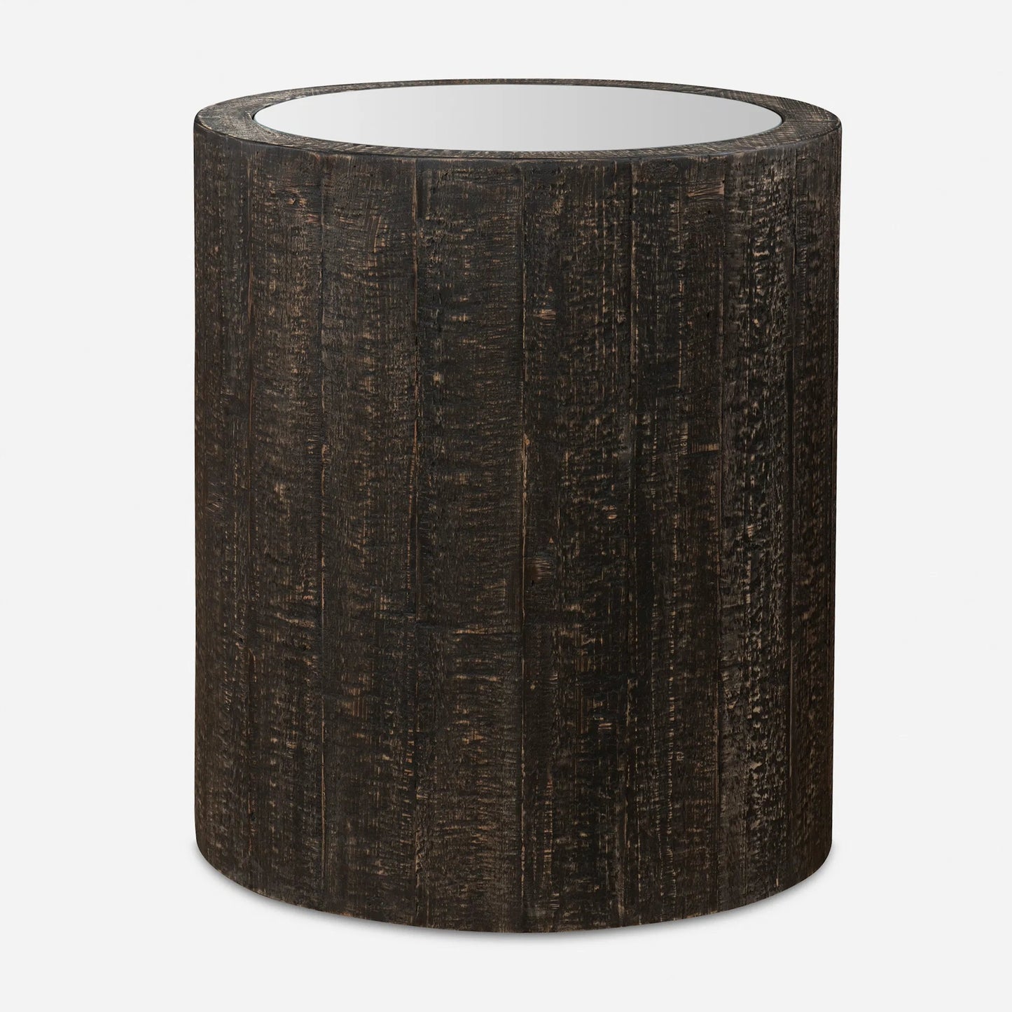 002 SI-1981371 | Primary Silo | Sequoia Drum Table by Uttermost in dark walnut. Made from fir wood, plywood, mirror in a cottage & farmhouse style.