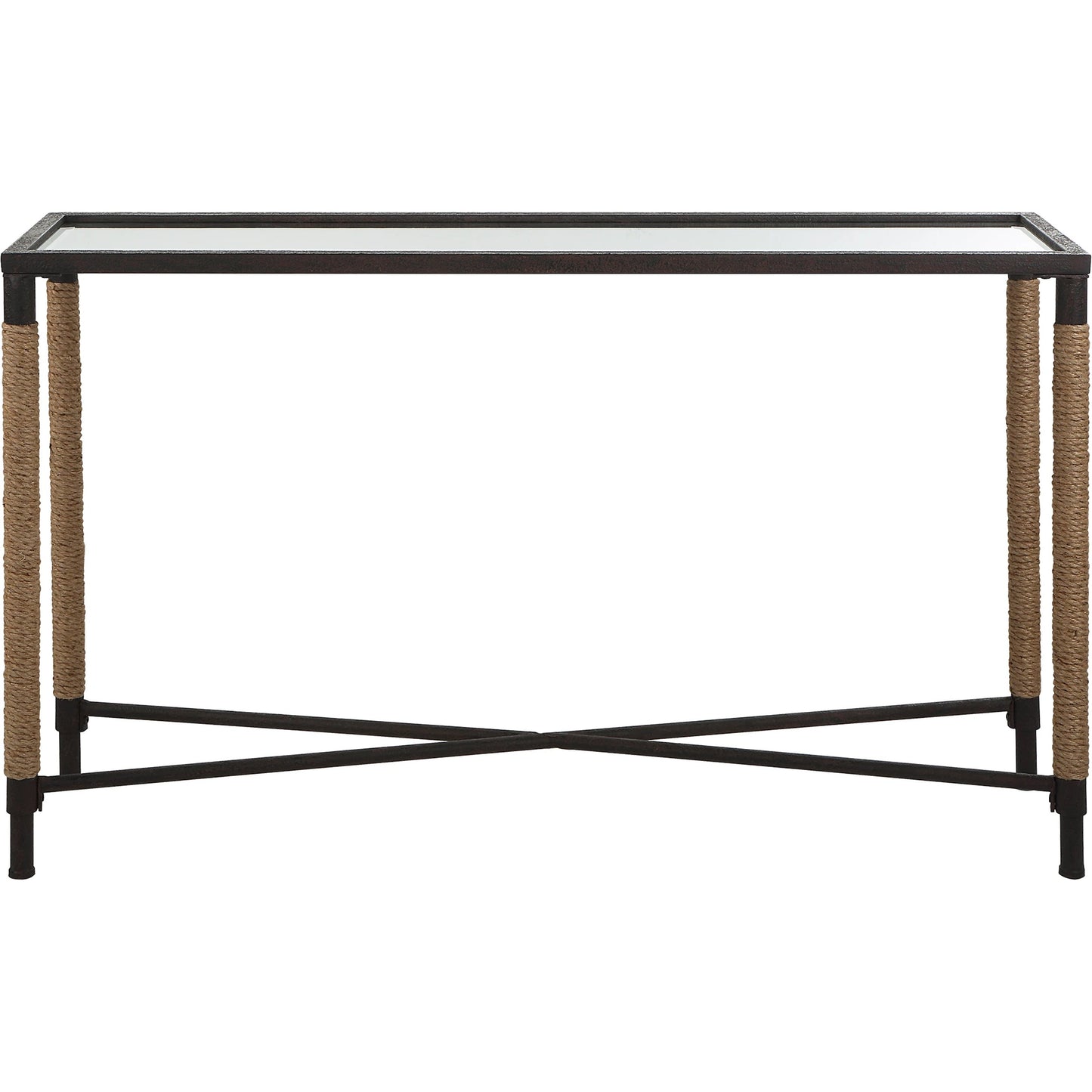 001 SI-1981284 | Primary Silo | Braddock Console Table by Uttermost in natural, iron. Made from iron, mdf, mirror, rope in a modern style.