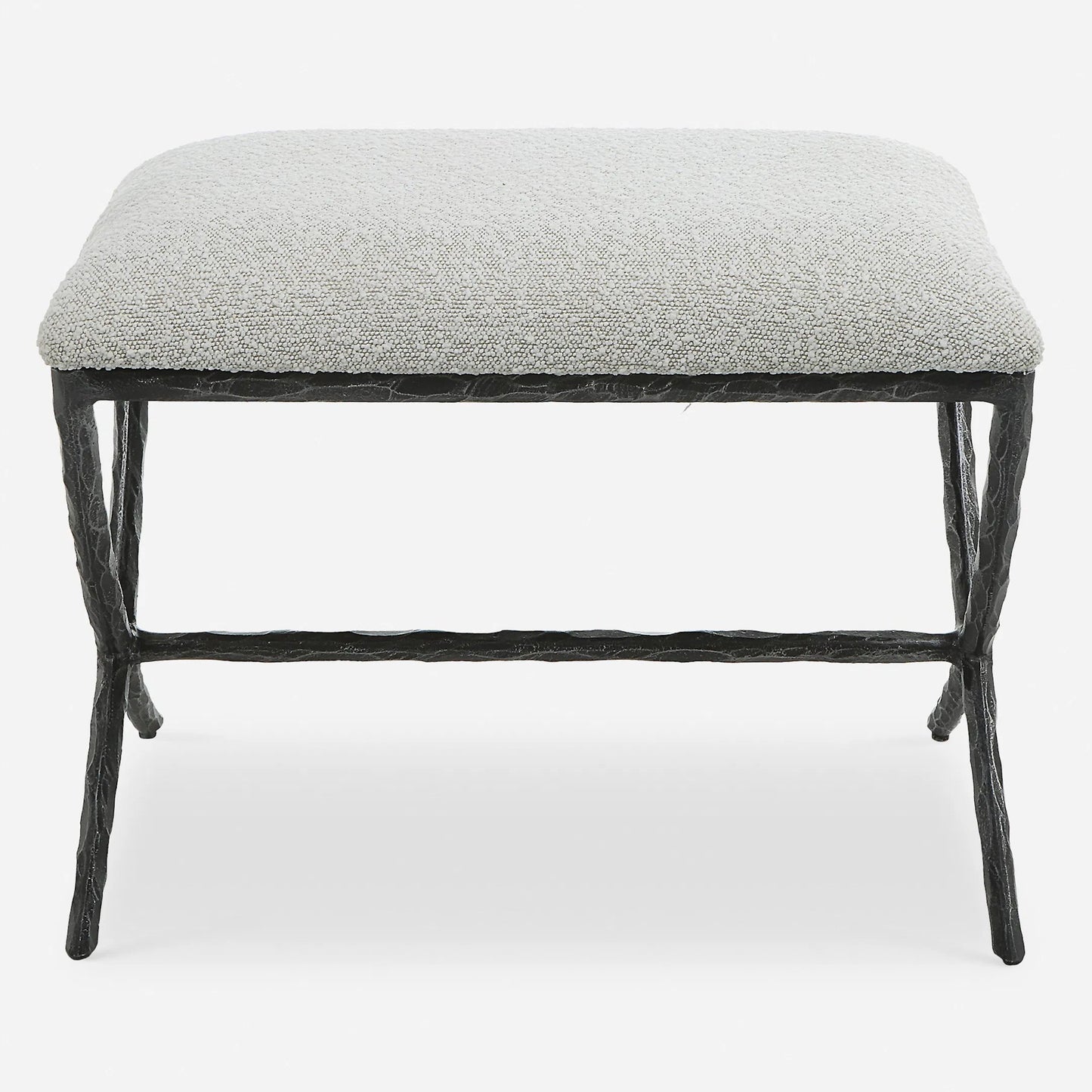 002 SI-1981323 | Primary Silo | Brisby Fabric Bench by Uttermost in ivory, gray and charcoal. Made from cast iron, mdf, foam, fabric in a modern style.