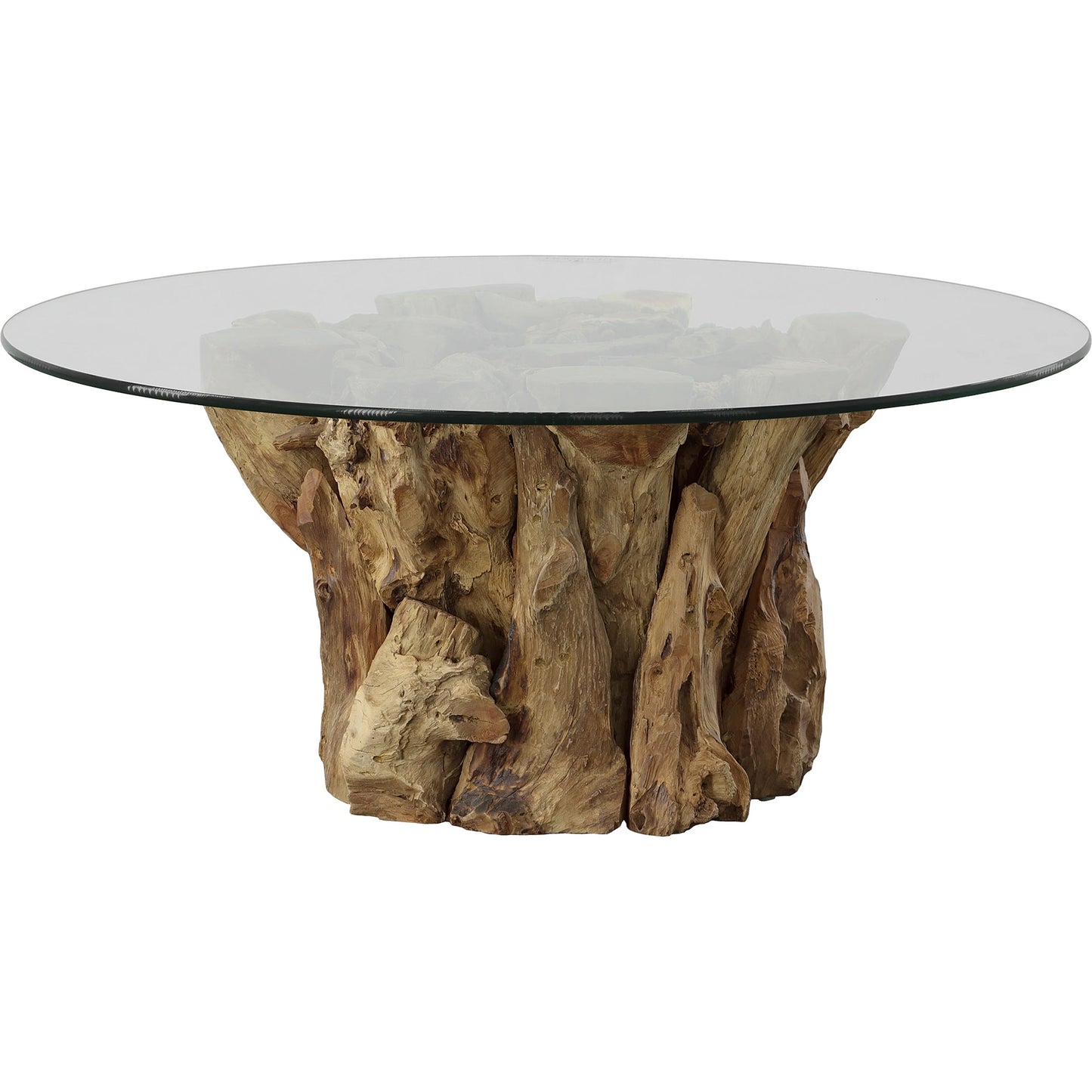 001 SI-1981280 | Primary Silo | Driftwood Coffee Table by Uttermost. Made from teak root, glass in a rustic style.