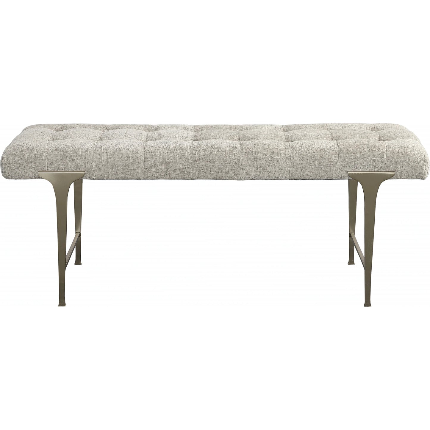 001 SI-1981333 | Primary Silo | Imperial Bench by Uttermost in light gray and satin champagne. Made from iron, mdf, polyester, foam in a modern style.