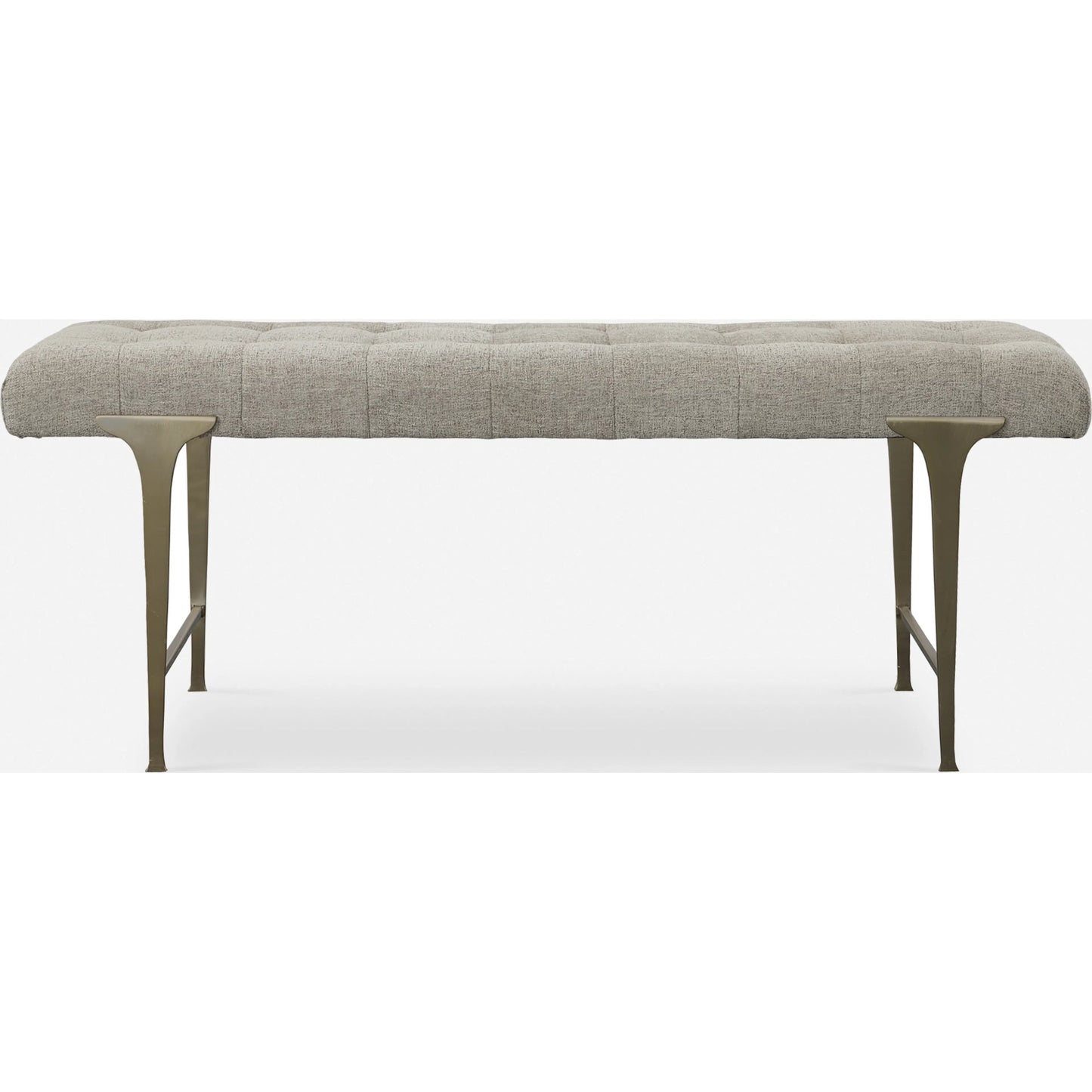 002 SI-1981333 | Primary Silo | Imperial Bench by Uttermost in light gray and satin champagne. Made from iron, mdf, polyester, foam in a modern style.