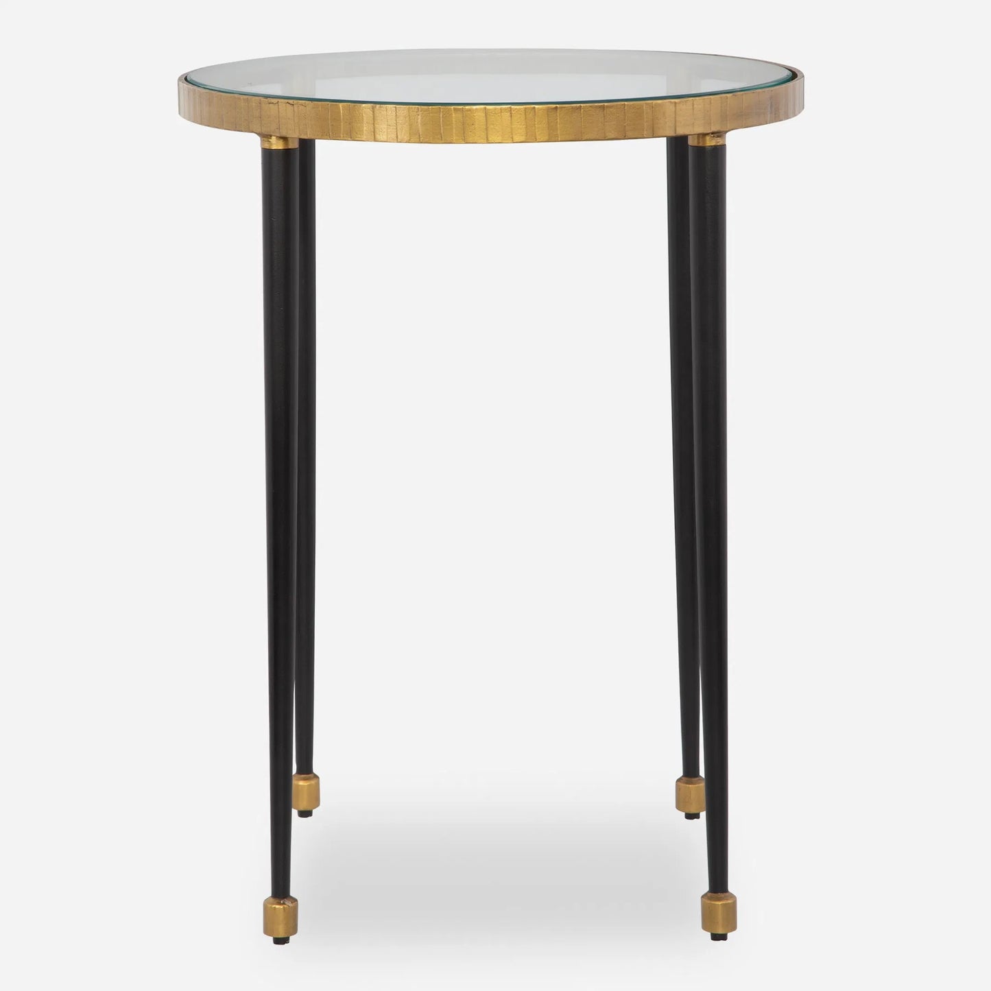 002 SI-2146840 | Primary Silo | Stiletto Side Table by Uttermost in antiqued gold. Made from iron, glass in a modern style.